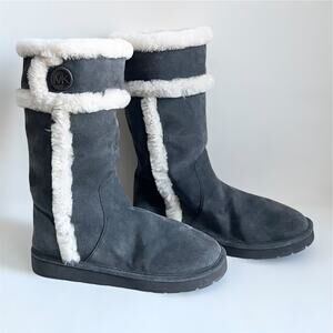Michael Kors Charcoal Gray Suede Sheep Fur Tall Winter Shearling Boots 11M